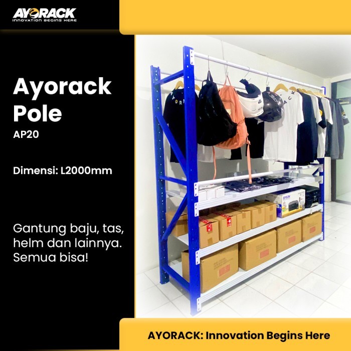 AYORACK POLE AP20 - BEAM GANTUNGAN BAJU AKSESORIS RAK GUDANG TIANG BESI HORIZONTAL HANGER RACK 2 MET