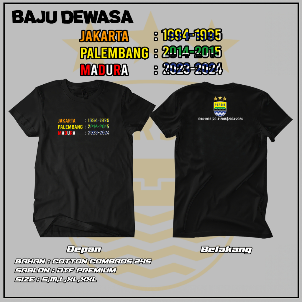 [Bisa COD] Kaos DEWASA | PERSIB BANDUNG JUARA LIGA 1994-1995 / 2014-2015 / 2023-2024 Original Mercha