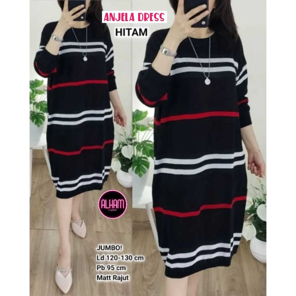 Anjela Dress Alham Rajut Jumbo Kekinian LD 120 - 130 XXXL Bigsize Knit Korean Style Terbaru