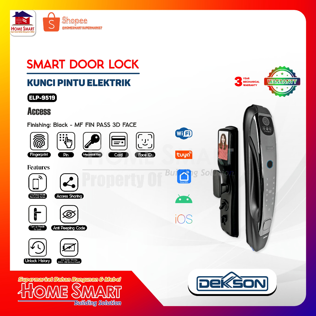 Kunci Digital Dekson ELP 9519 MF Smart Door Lock Dekkson