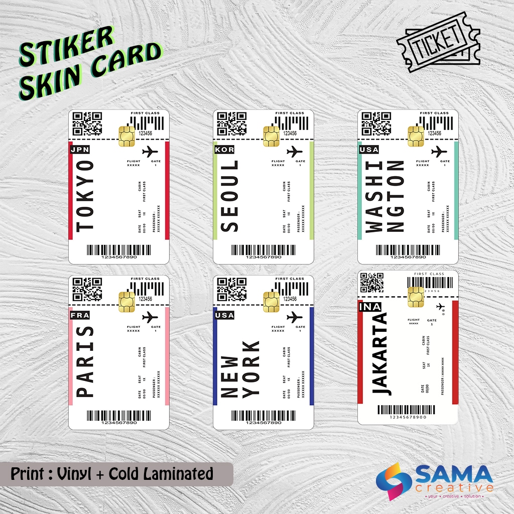 

Ticket First Class Sticker Skin Card - Vinyl ATM Debit Credit Emoney, Flazz, Kartu Akses Stiker Ticket Airplane