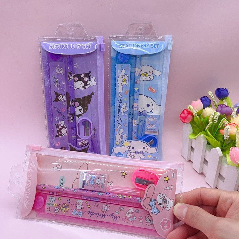 

5in1 Pensil Set Alat Tulis Anak Lucu / Study Set Penghapus /Tempat Pensil Buku Tulis Sekolah / Set Dompet Karakter Kuromi