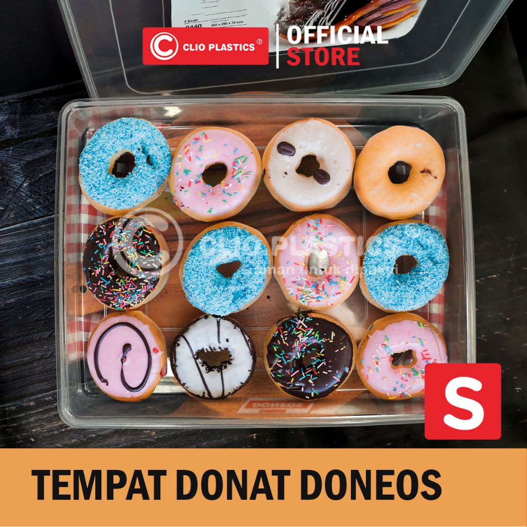 Doneos ukuran S clio plastik -  kotak donat plastik besar tempat donat kotak kue persegi besar 5500 