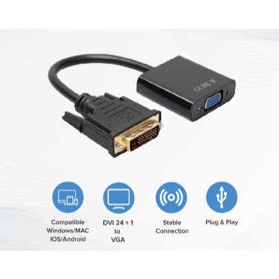 Konverter dvi 24+1 to vga aktif - dvi-d to vga active converter cable kabel dvi vga