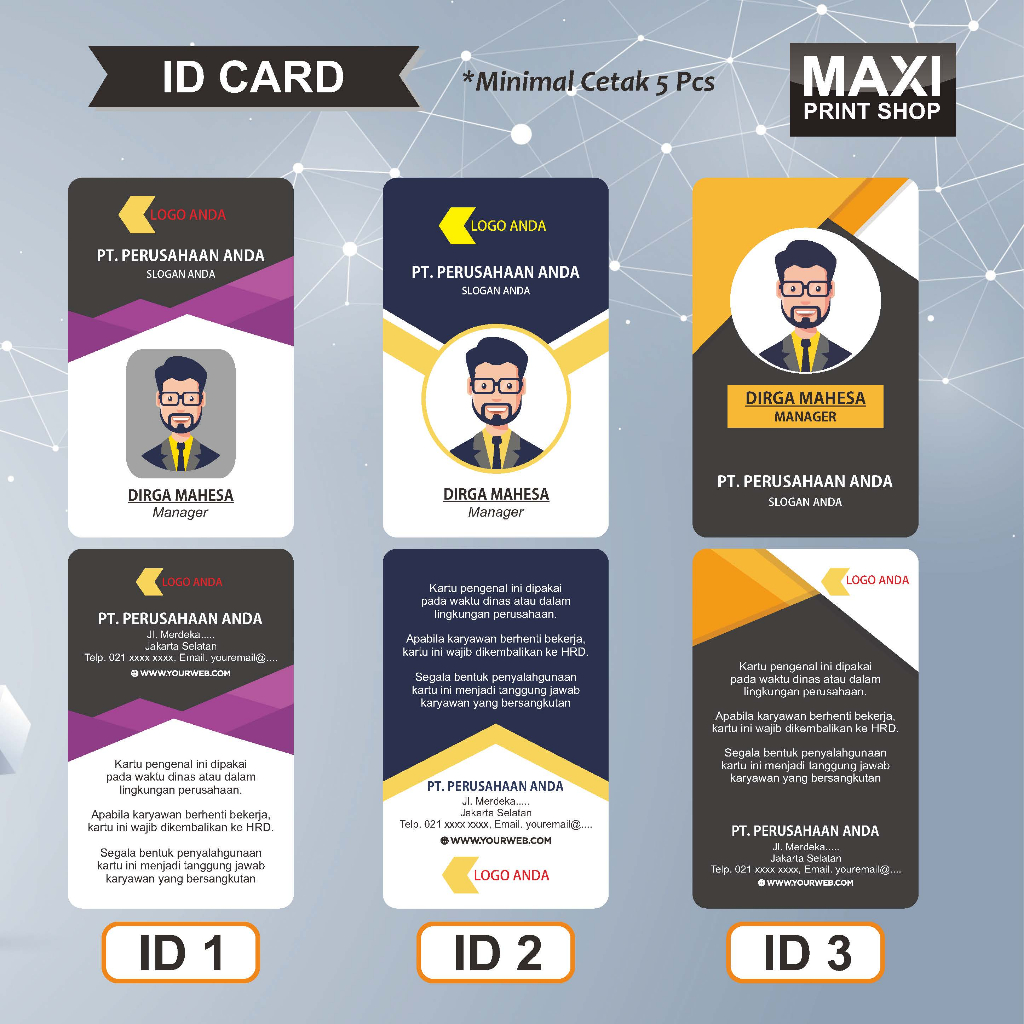 

MAXI - Cetak Kartu ID Card Perusahaan/bahan PVC/Cetak Custom id card/member card custom