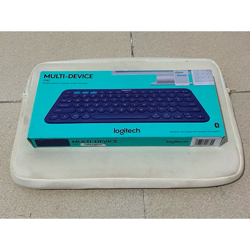 preloved Logitech bluetooth multi-device K380 portable typing on computers, phones, and tablets navy