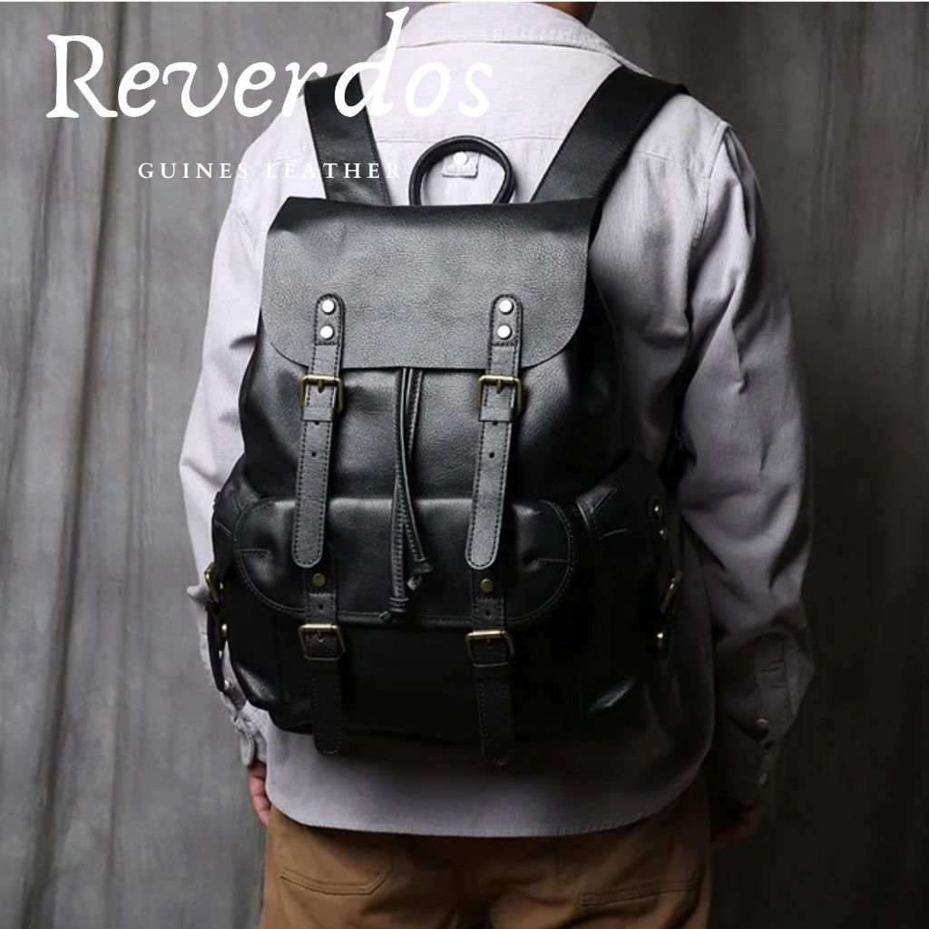 Tas Ransel Pria Hitam Kulit Asli - Backpack Kulit Asli Kasual Tas Ransel Laptop