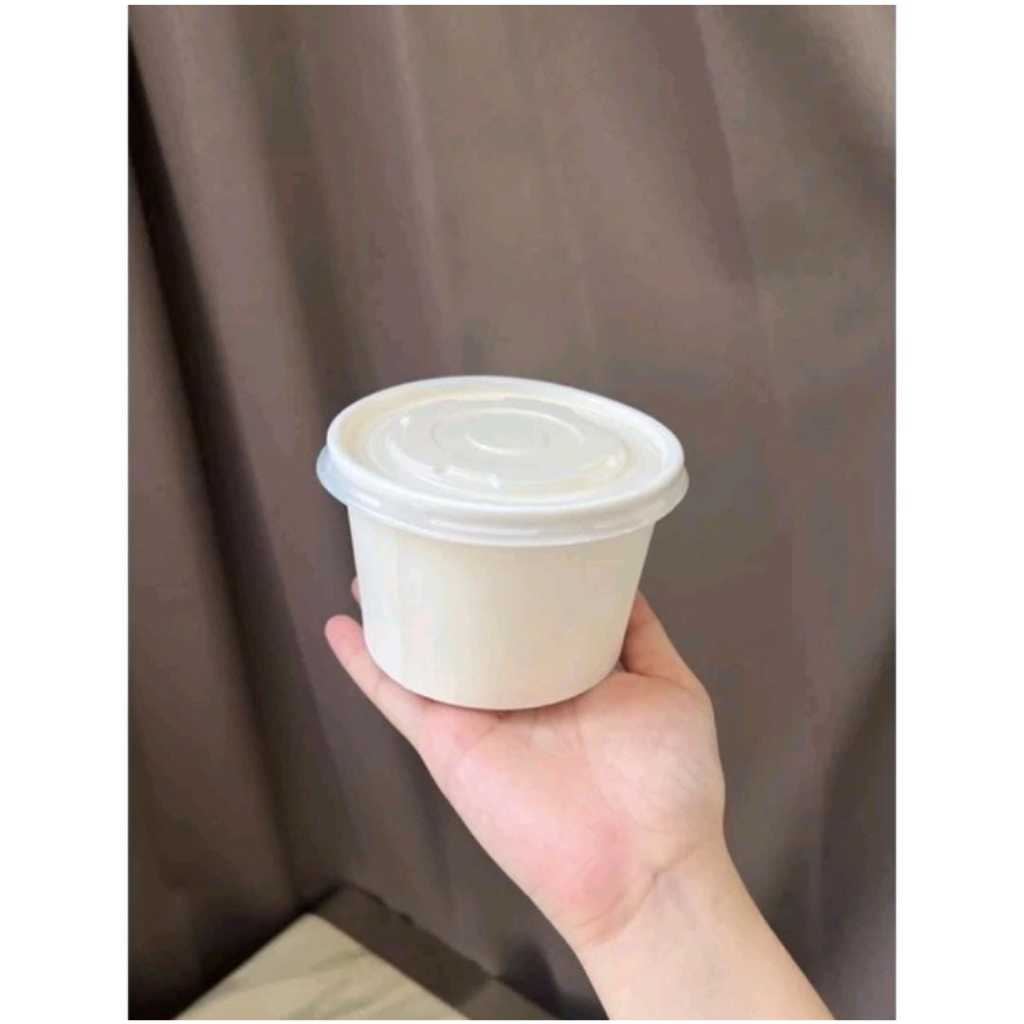 Grosir / Bowl Putih / Mangkok kertas putih/ Paper rice bowl + tutup