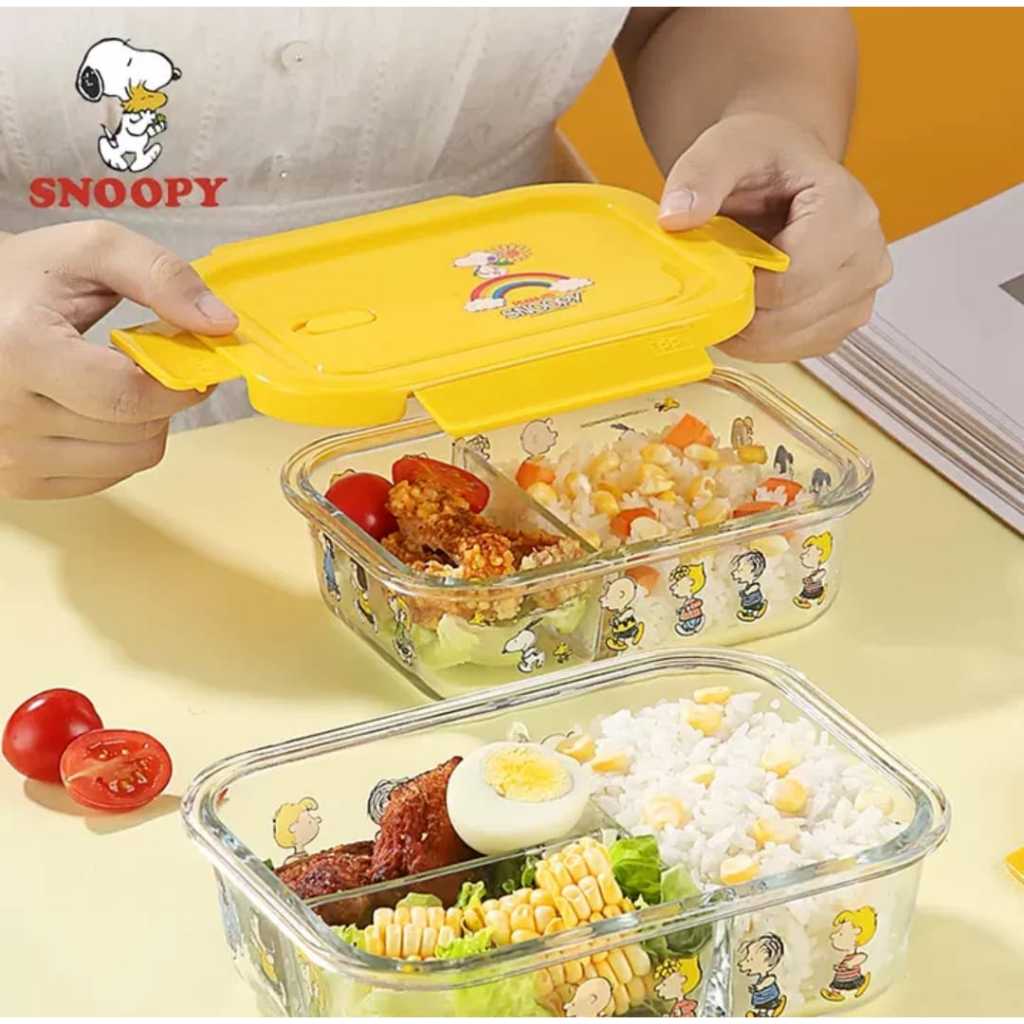 Lock n Lock Kaca / Tempat Penyimpanan Makanan Snoopy 1000ml Sekat / Non-Sekat Ori