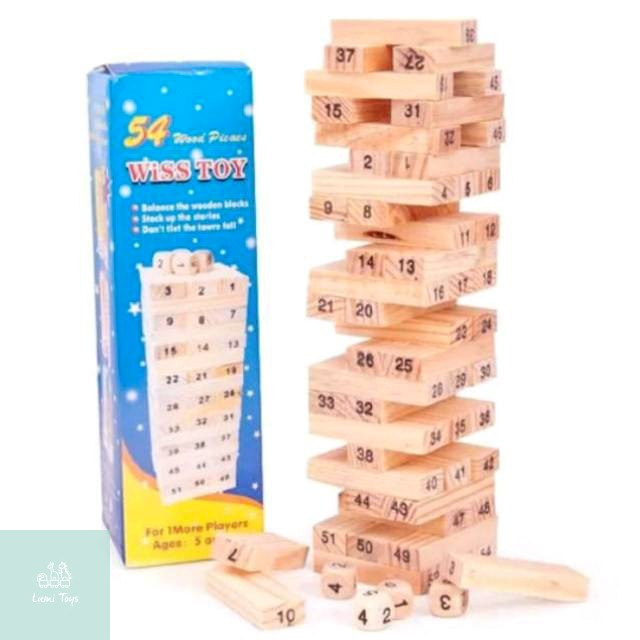Mainan WISS TOY-54 STACKO KAYU 54 BALOK TINGGI BESAR 23.5CM + 4 DADU