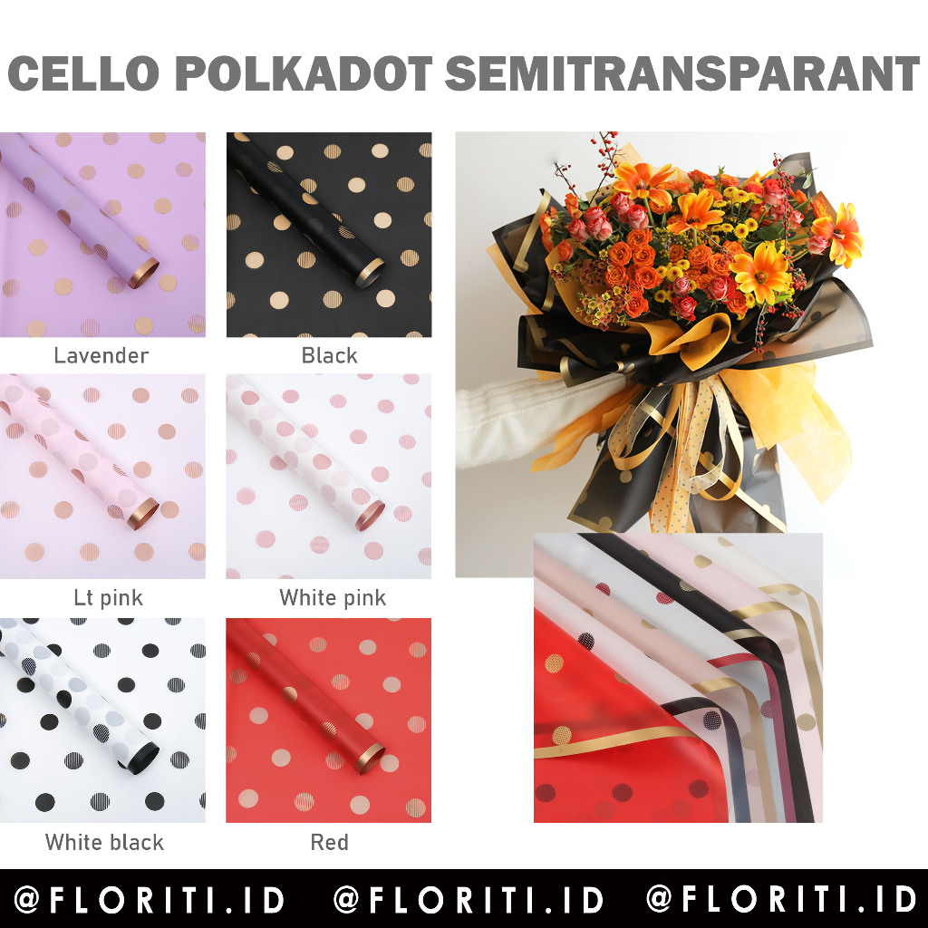 

(20 lembar) kertas buket cellophane polkadot frame semi transparant flower wrapping