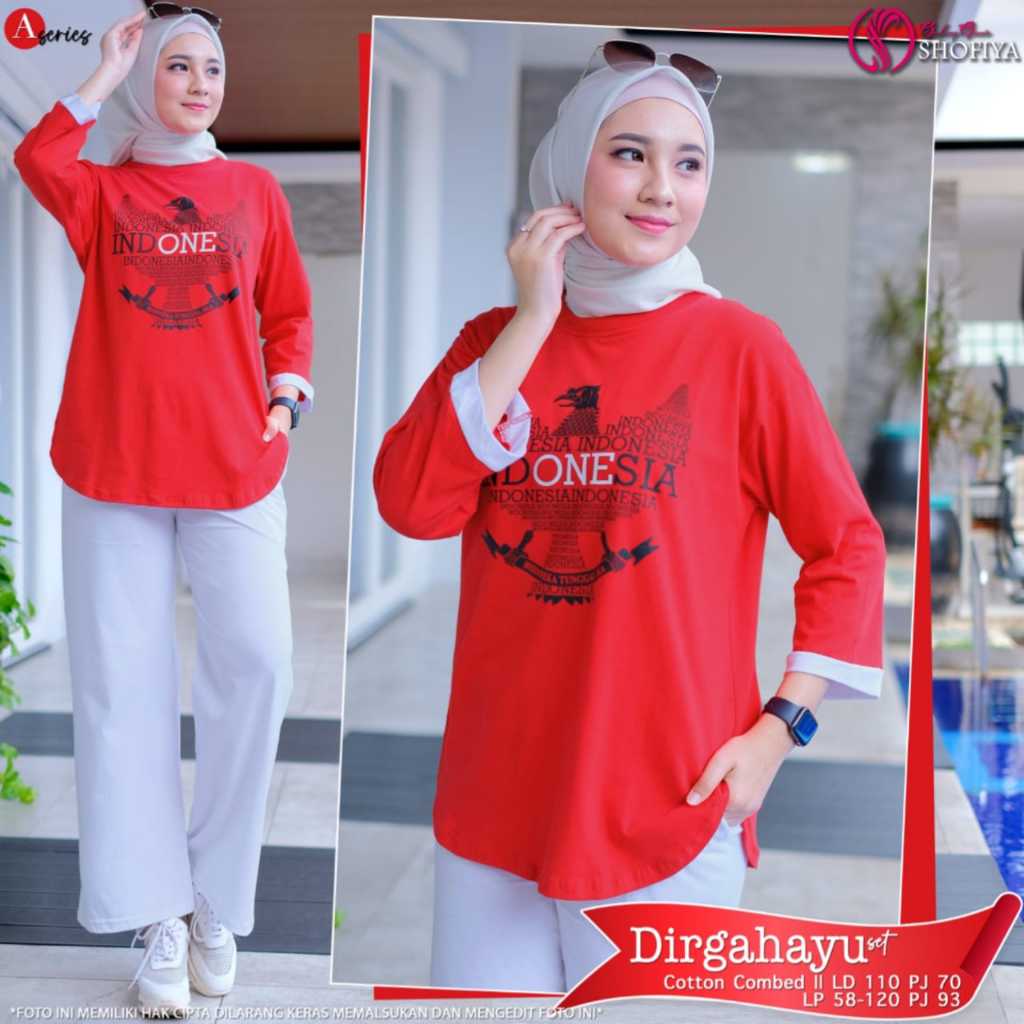 dirgahayu setelan kaos wanita ld 120 jumbo xxxl combed merah putih agustusan terbaru 2024 kekinian