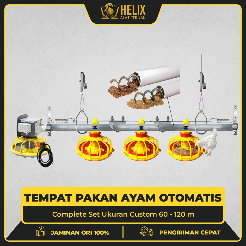Tempat Pakan Ayam Otomatis Komplit Complete Set 60 - 120 m Broiler / Kampung Pedaging Pullet DOC