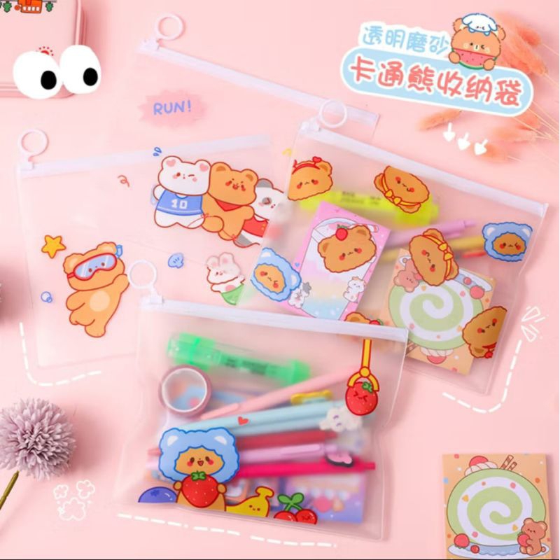 

COD Zipper Bag File Map A5 Motif Dino dan Bear Lucu / Tempat pensil Ziplock Transparant