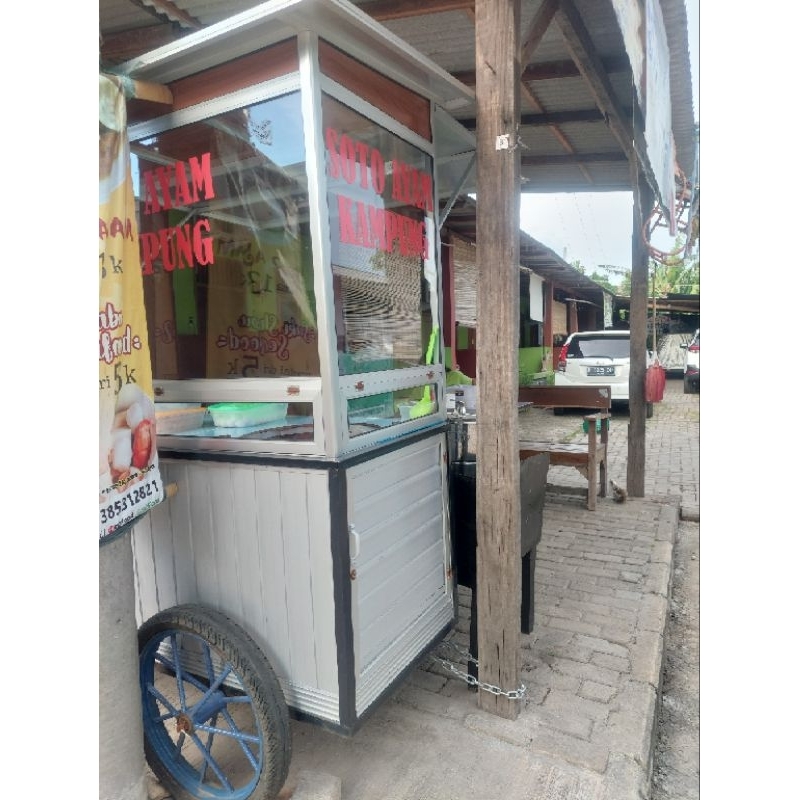 Gerobak almunium bekas, gerobak baso mie soto uk 1,5 meter roda motor kokoh