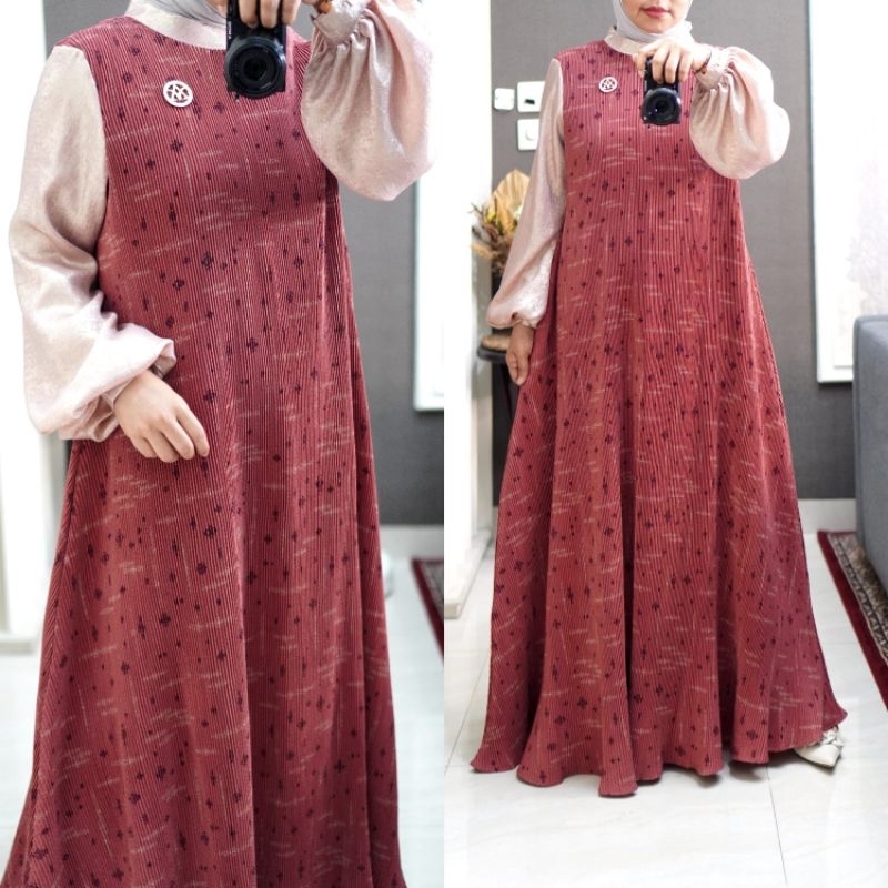AURORA DRESS / GAMIS PESTA WANITA BAHAN PLISKET MOTIF / GAMIS MEWAH ORI BY AMORI