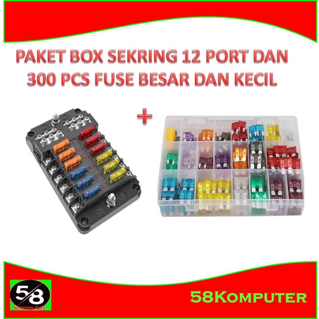 Paket Lengkap Fuse Sekring Mobil Dan Kotak Rumah Sekring Car Fuse Box 12 Port Auto Blade Type Car Fu