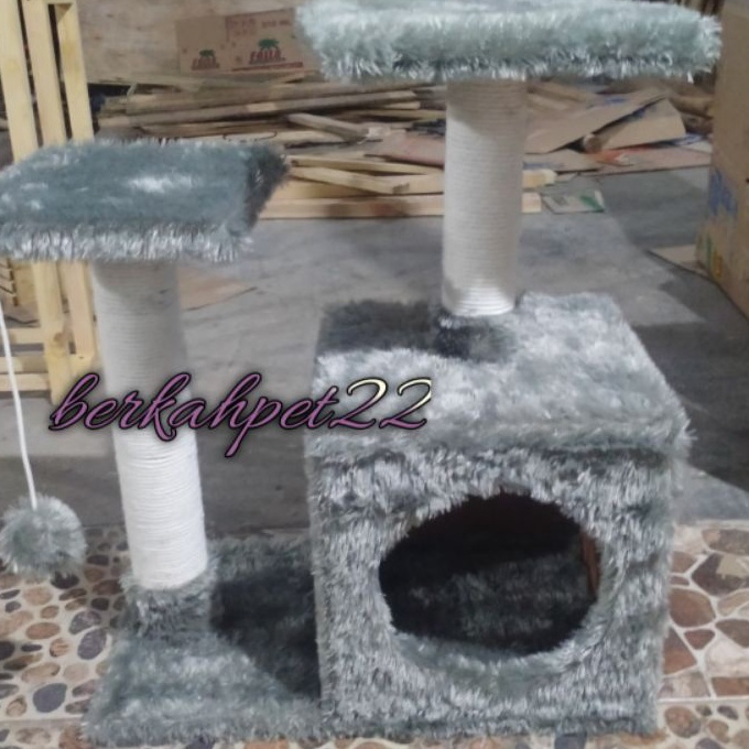 KI3 rumah kucing condo panjatan kucing 2 tingkat petshop cakaran garukan kucing rumah