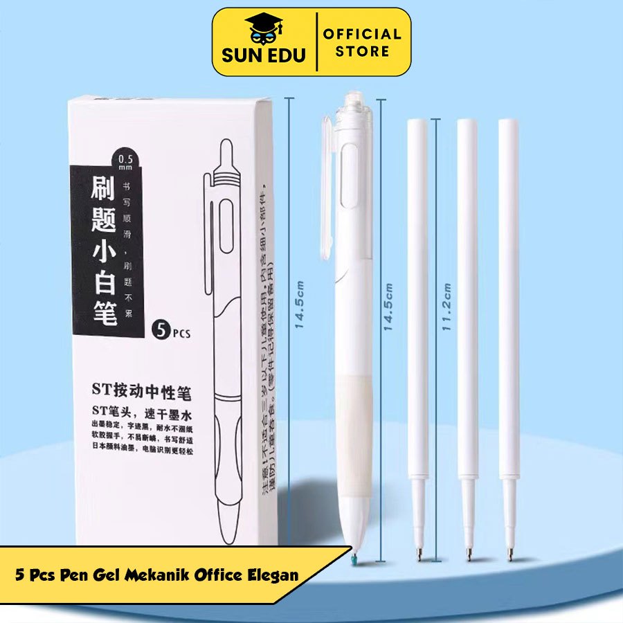 

5 in 1 Gel Pen Pulpen Pena 0.5 mm/ Pensil Mekanik Polos Aesthetic