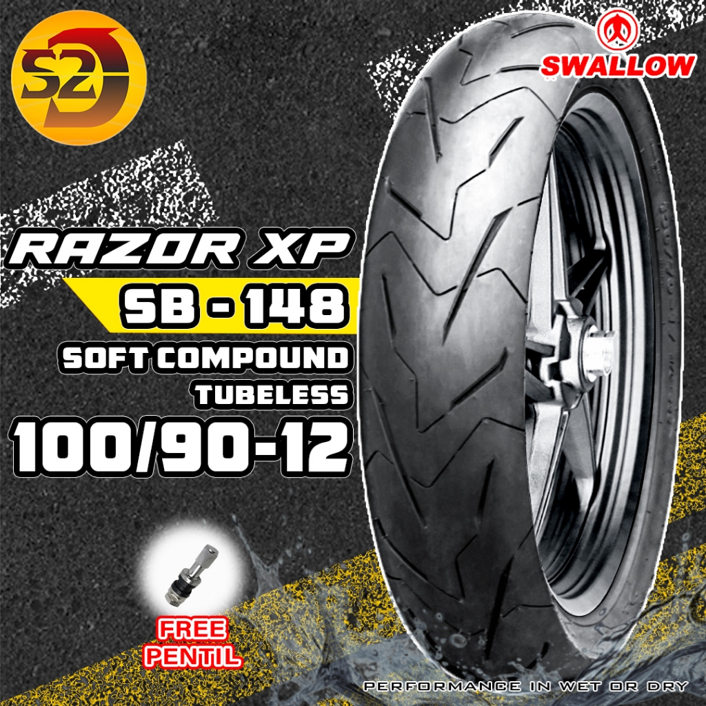 BAN LUAR SWALLOW SB-148 RAZOR XP UKURAN 100/90-12 SOFT COMPOUND TUBELESS SCOOPY GENIO FREEGO RING 12