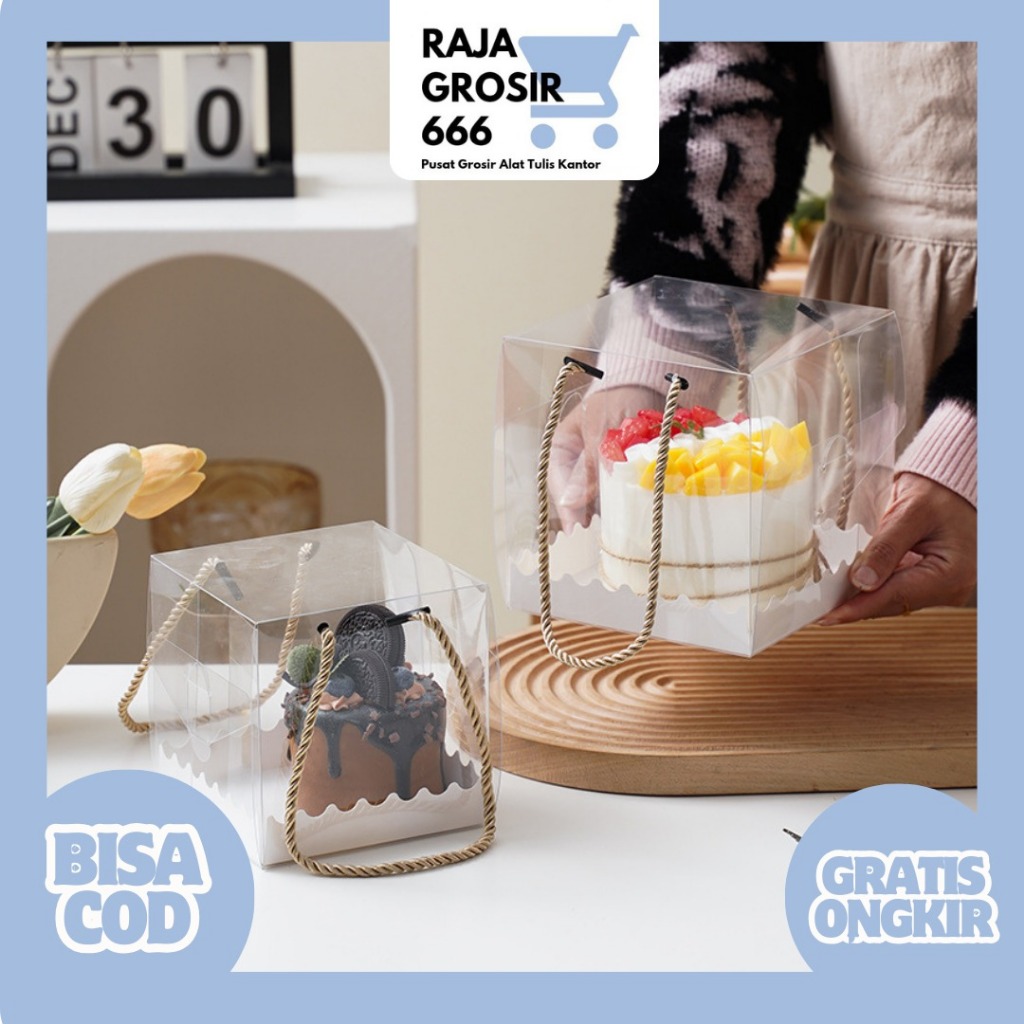 Kotak Box Mika Tali EMAS PERSEGI Transparan Dos Kue Tart Bento Cake Chiffon Pudding Bolu Mini Cupcak