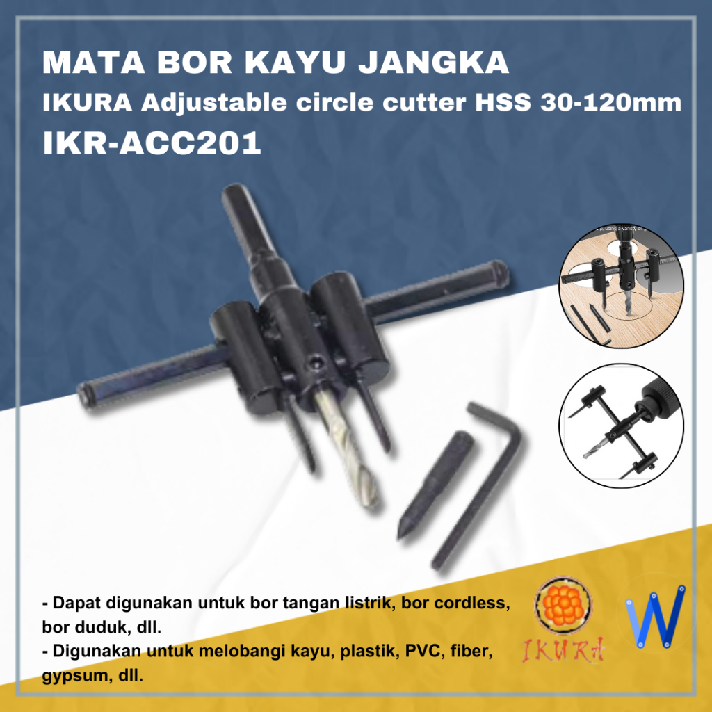 

IKURA Adjustable Circle Cutter HSS 30-120mm IKR-ACC201 Mata Bor Kayu Jangka / Pelubang Mata Bor Kayu IKURA ACC201