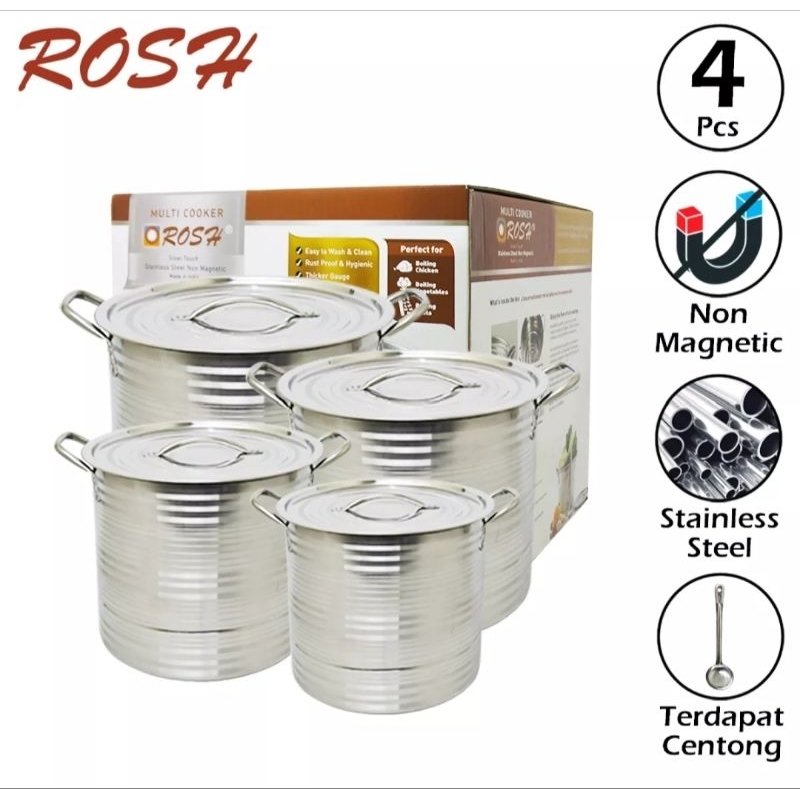 Panci Stockpot Steamer ROSH Jumbo 4Set Premium Quality Stainless Steel