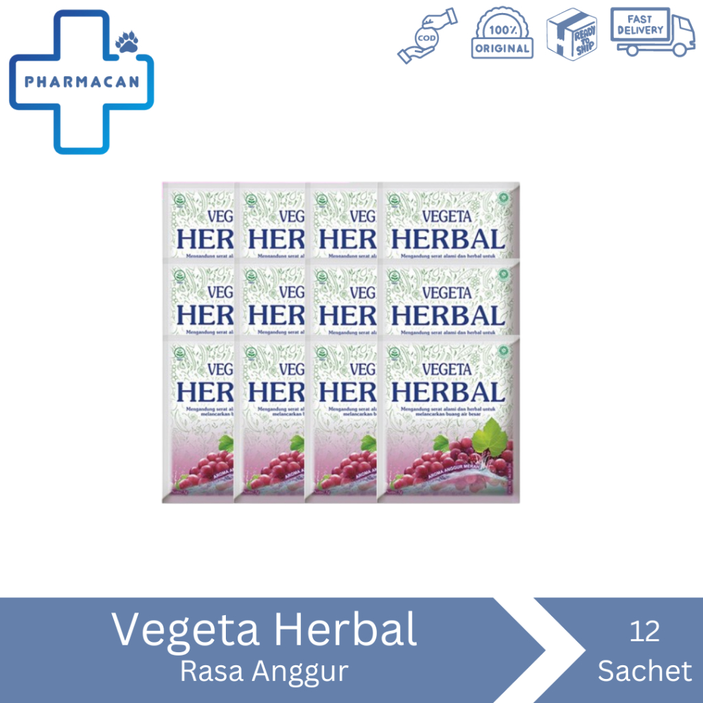 

Vegeta Herbal Rasa Anggur Sachet 5gr - 1 Hanger isi 12 Sachet | Untuk Melancarkan Buang Air Besar