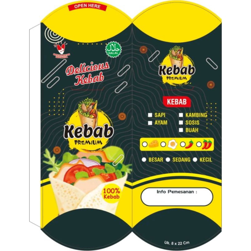 

kemasan Makanan kebab 1pak isi100&50pcs ful sablon model tarik