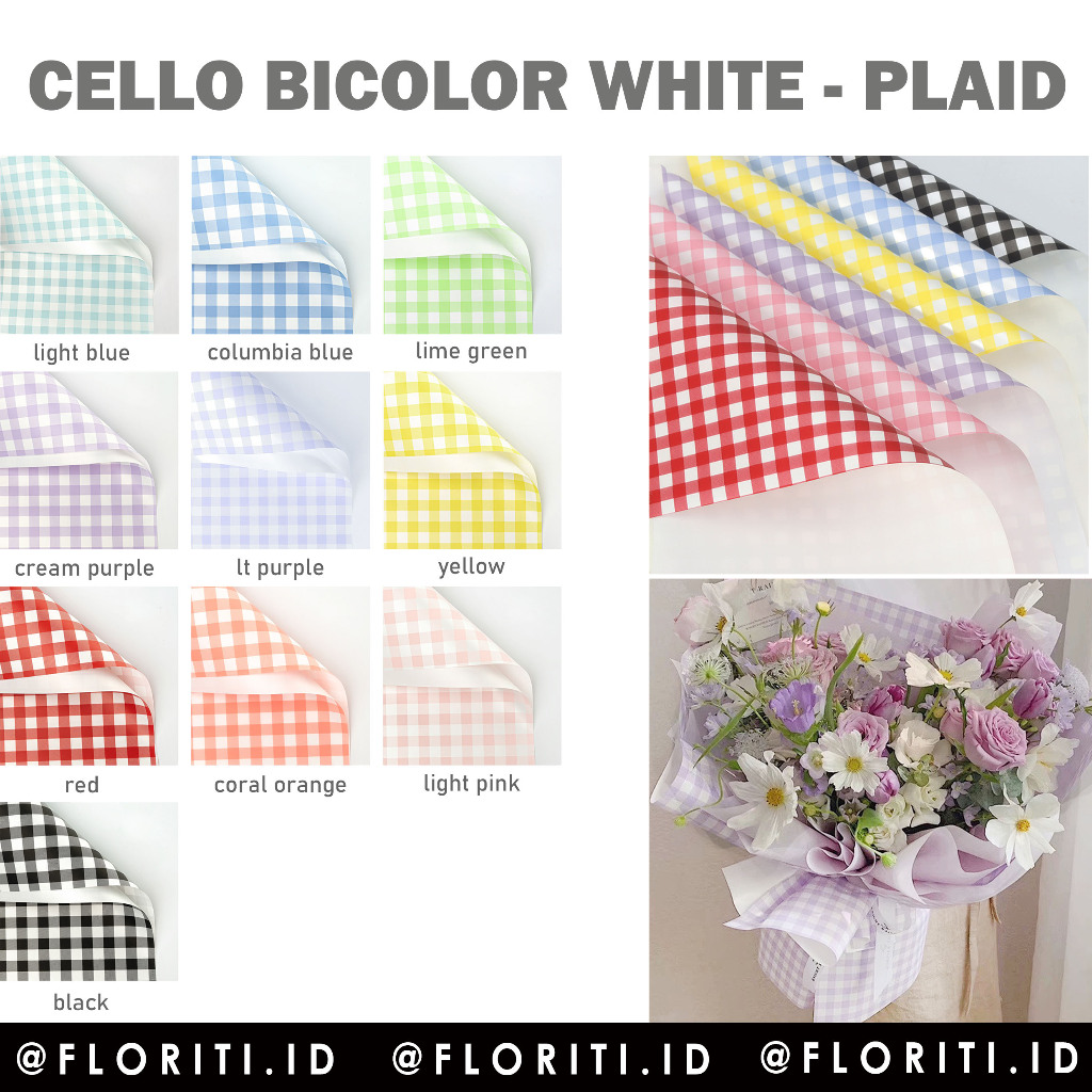 

(20 Lembar) Kertas Buket Cellophane Paper Bicolor Plaid Kotak Kotak Flower Wrapping