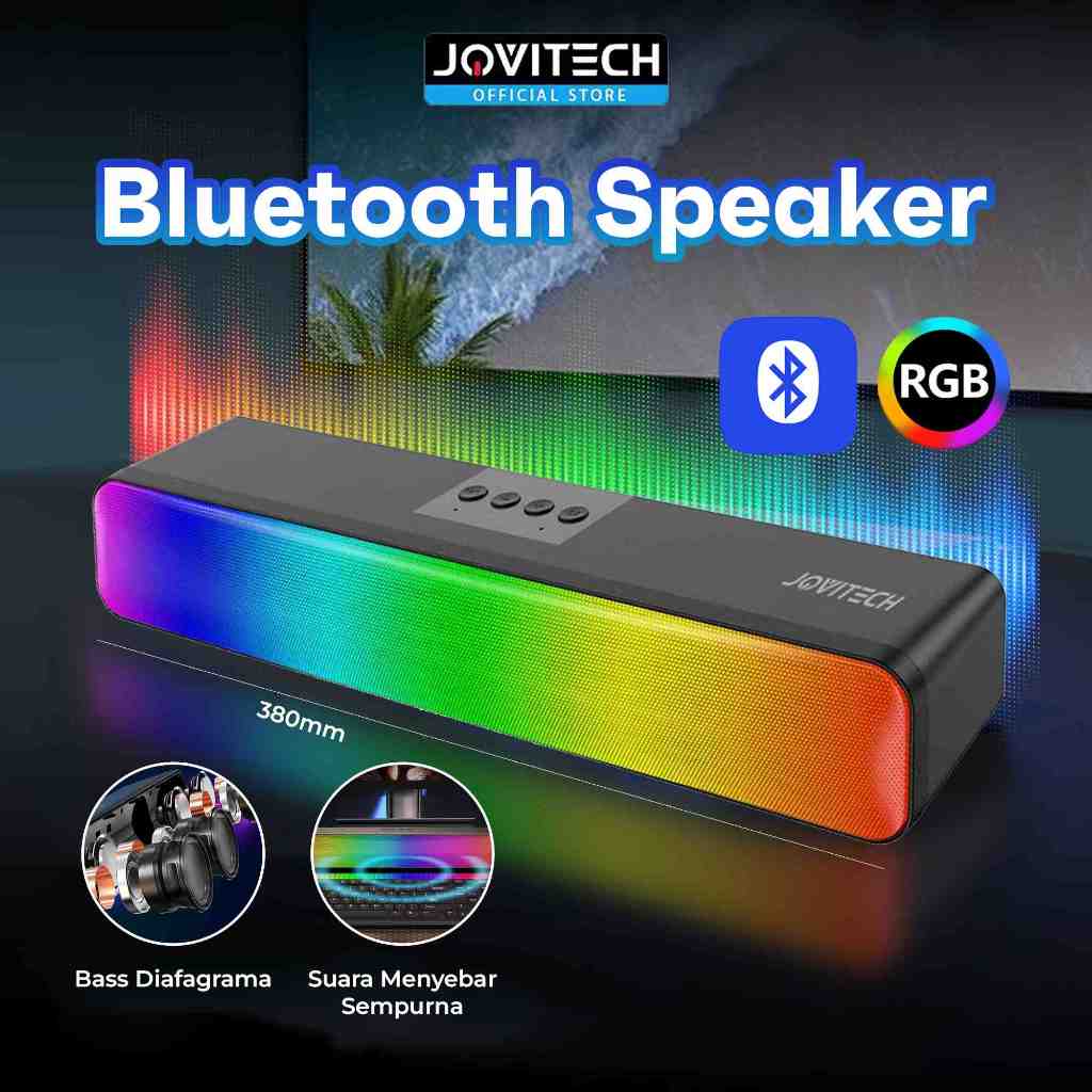 （TV BASS)Jovitech Speaker RGB Soundbar Bluetooth 5.3 SD Card Aux Multifungsi Super Bass 5 Colors LED