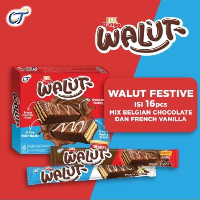 

Tango Walut Festive Belgian Chocolate Cream Crispy Wafee Sheets Double Flavor 16 packs Inside 240g
