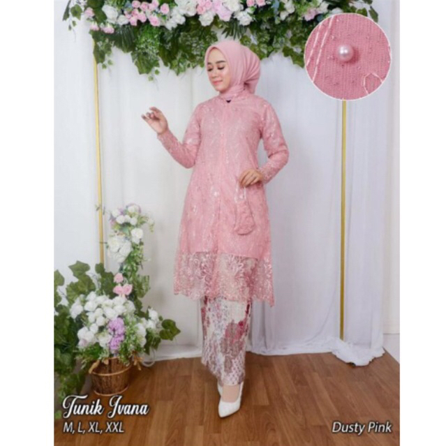 SETELAN TUNIK KEBAYA MODERN / TUNIK BROKAT TULLE/KEBAYA BUSUI RESLETING DEPAN