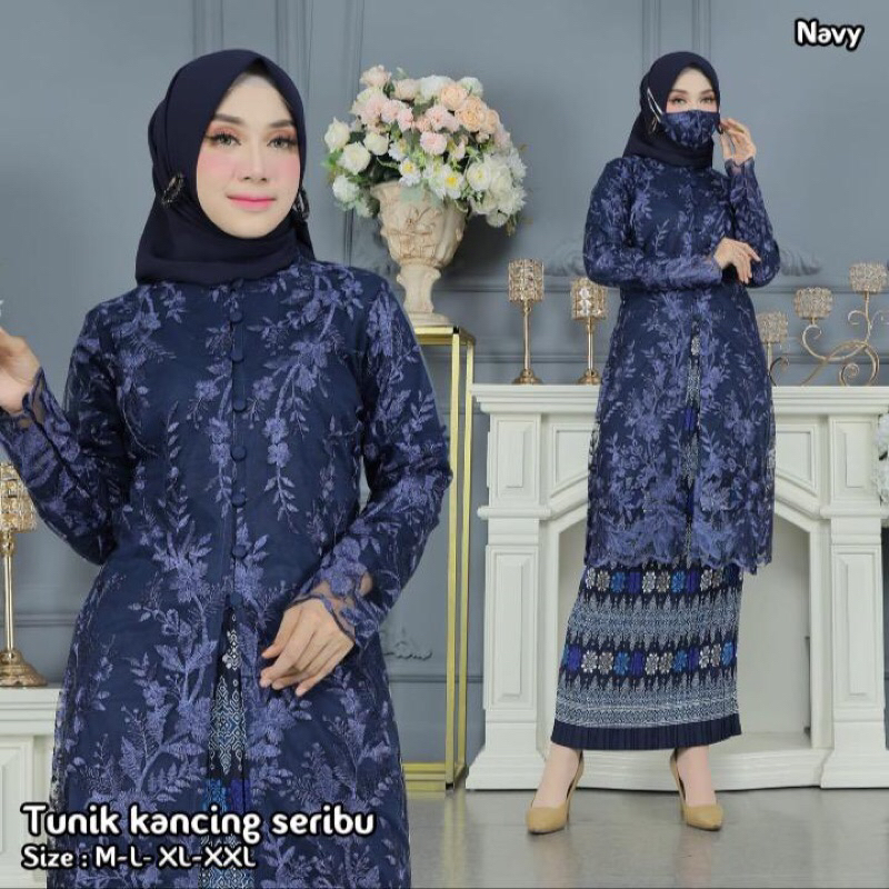 (COD)SETELAN KEBAYA TUNIK KANCING DEPAN//TUNIK MODERN//TUNIK BROKAT TULLE//TINIK KEBAYA
