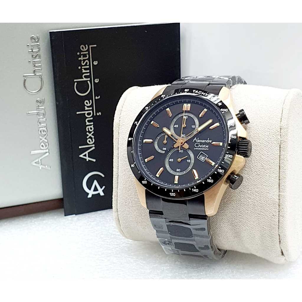 jam tangan pria alexander cristie ac6630 original black rose gold