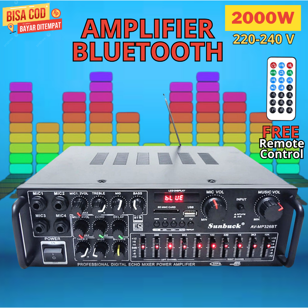{Original} Amplifier Sound System Full Bass 2000 Watt Karoke FM Sunbuck Bluetooth Amplifier Ampli Ho