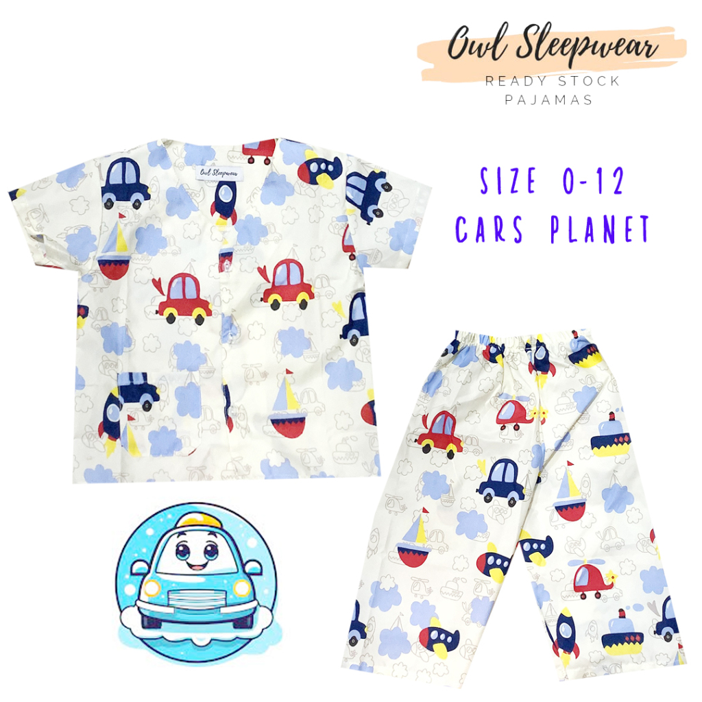 Owl Piyama Anak Laki-Laki Usia 1-12 Tahun Cartoons | Baju Tidur Anak Laki-laki