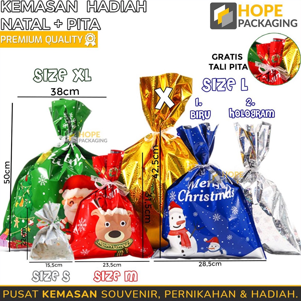 

SERBA MURAH Harga 5 pcs Plastik Kemasan Hadiah Natal Pita Santa Gift Candy Bag Snowflake Souvenir Kue Kering