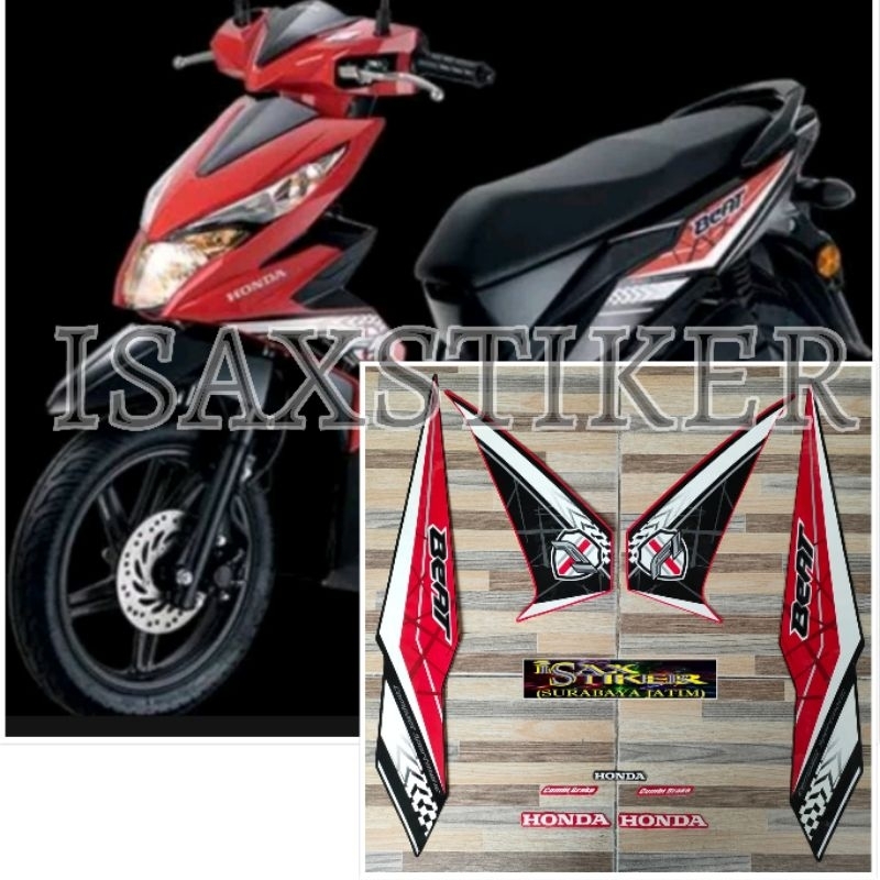 striping original Honda beat FI merah hitam tahun 2016 2017