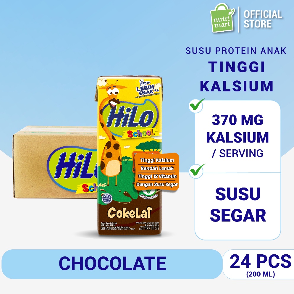 

Terlaris 1 Karton HiLo School UHT Chocolate Ready To Drink RTD 2 ml 24 pcs Susu Tinggi Kalsium Rendah Lemak