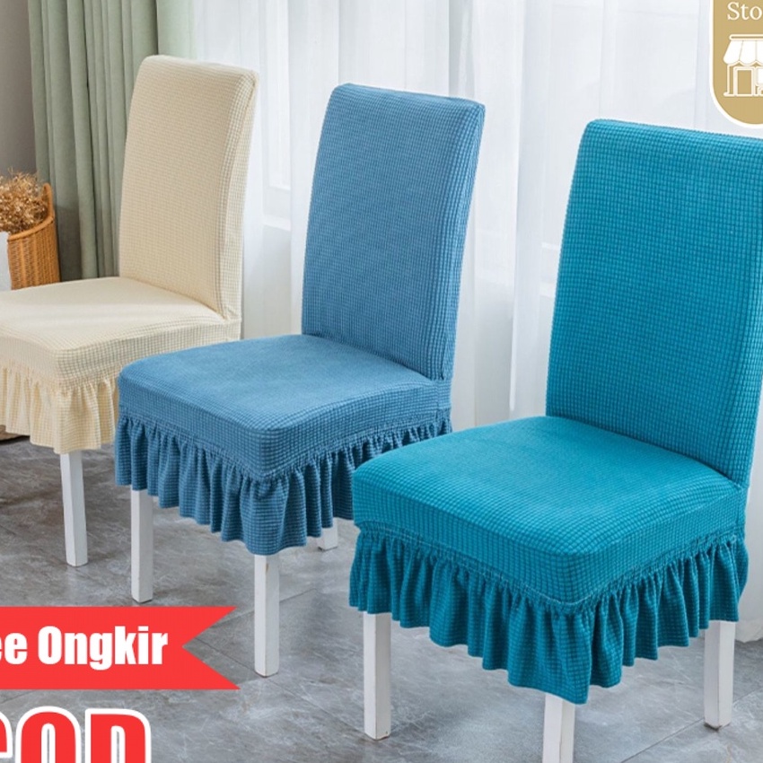 HJ6 Evy Store COD Sarung kursi makan Sarung kursi Sarung Kain Kursi Bangku Makan  Cover Sarung Kursi