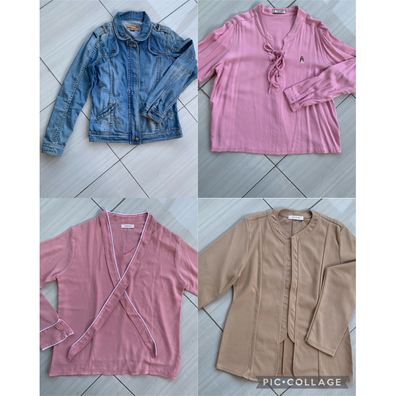 PRELOVED BLOUSE HUSH PUPPIES JAKET DENIM BLAZER OUTER ELIZABETH PINK SIZE SMALL ORIGINAL