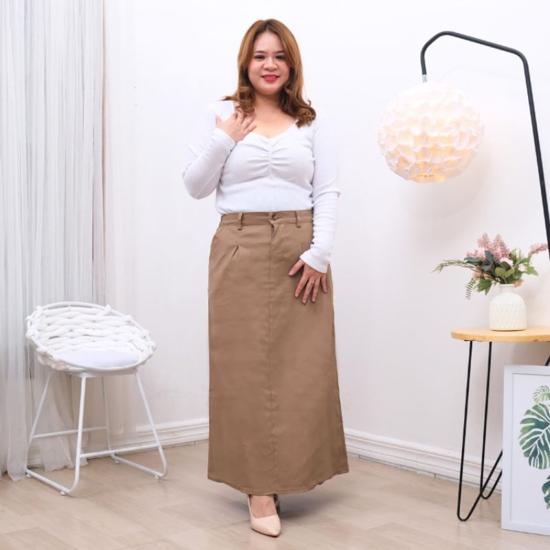 Rok Span Panjang 10032435 Jumbo / Rok Lurus Maxi Big size / Rok Katun Twill Stretch