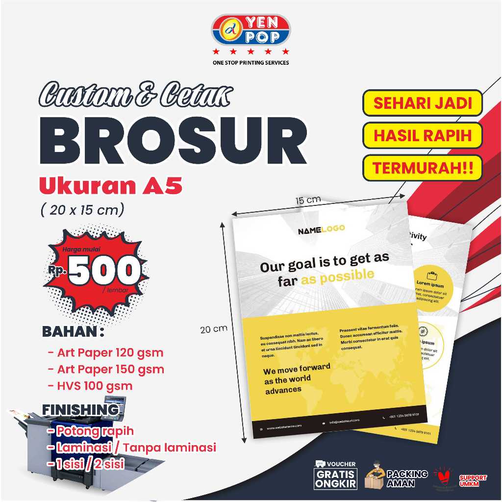 

Brosur Custom I Cetak Flyer I Cetak Brosur A5 Art Paper 120 / 150 gsm , HVS 1 sisi 2 Sisi