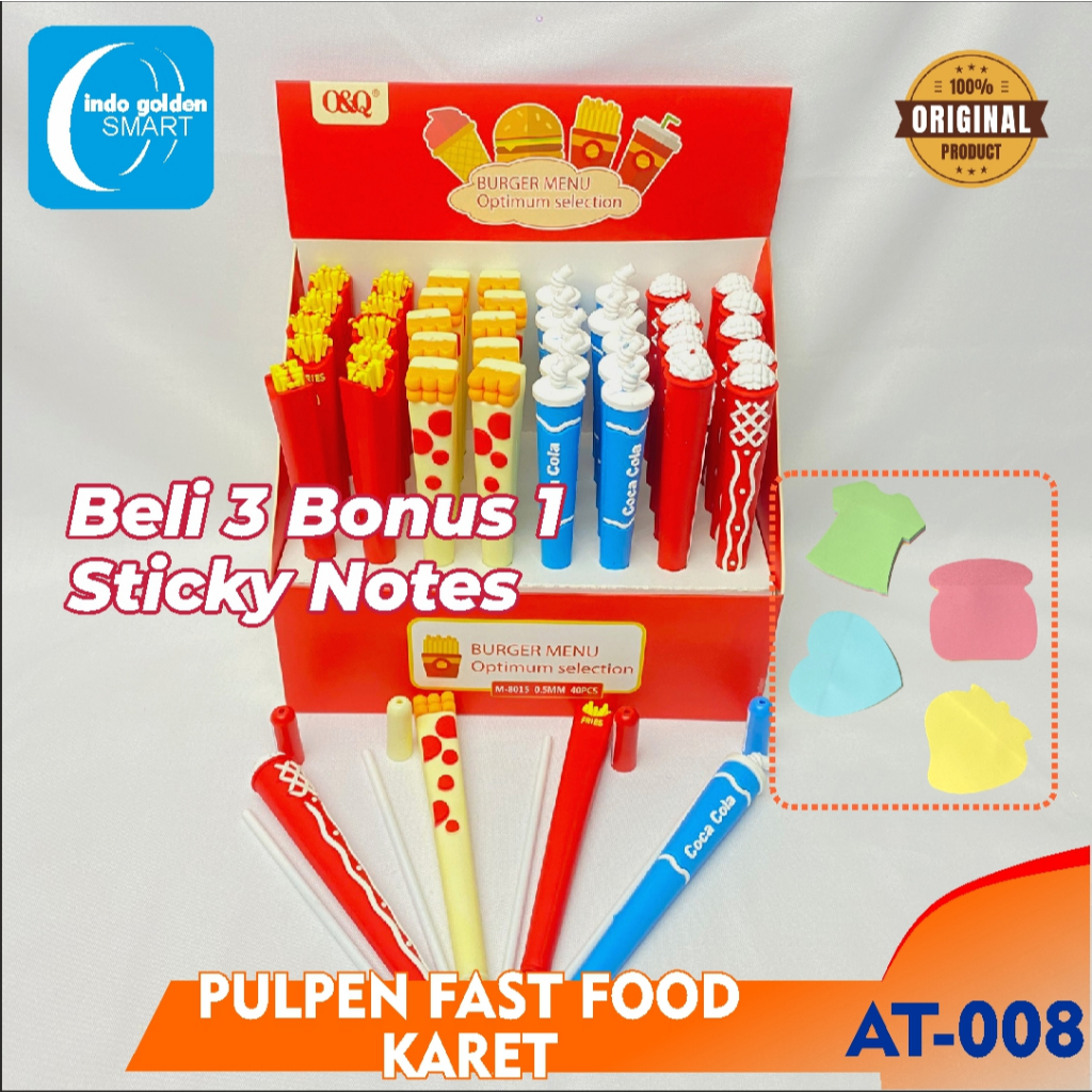 

Pulpen gel karakter fast food karet Pulpen Karet Alat Tulis Bolpoin Gel 0,5 AT-008