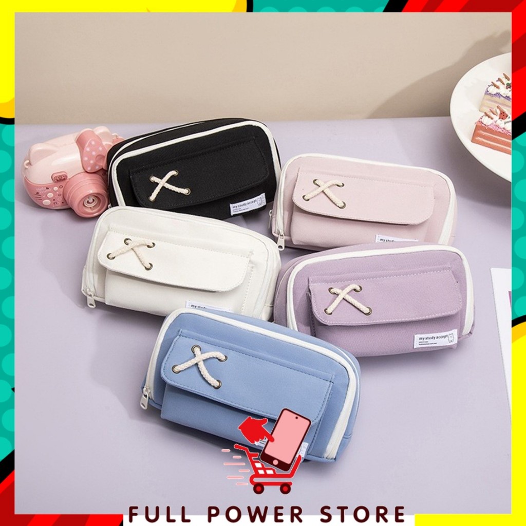 

FPS Tempat Pensil Model Pita Silang Kotak Pensil Tali Rami Ritsleting Ganda Bahan Kanvas Pouch Tempat Alat Tulis Perlengkapan Sekolah Kantor Dua Sisi Resleting