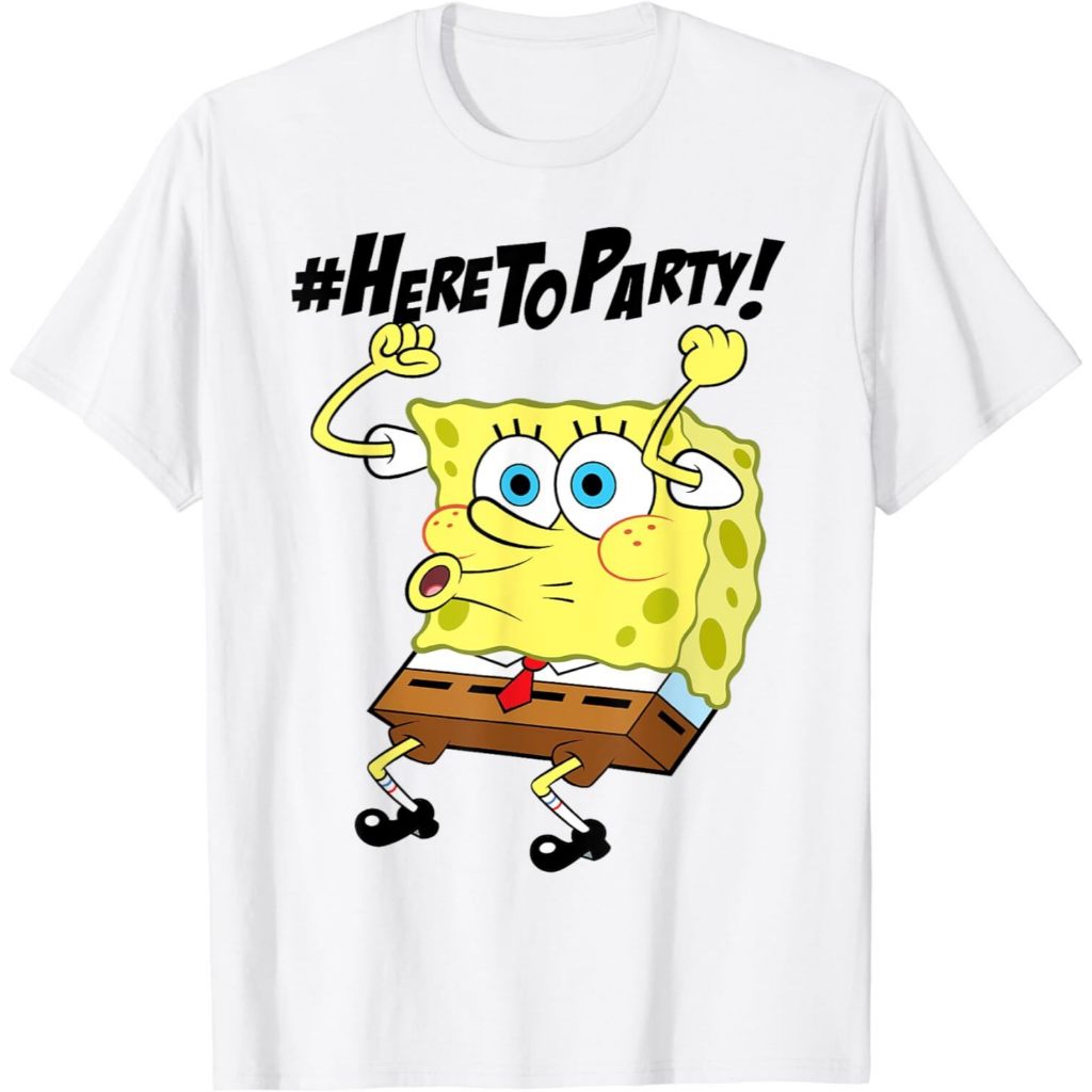 Kaos Anak Spongebob SquarePants Here To Party T-Shirt Fashion Baju Atasan Anak Laki Laki Perempuan D