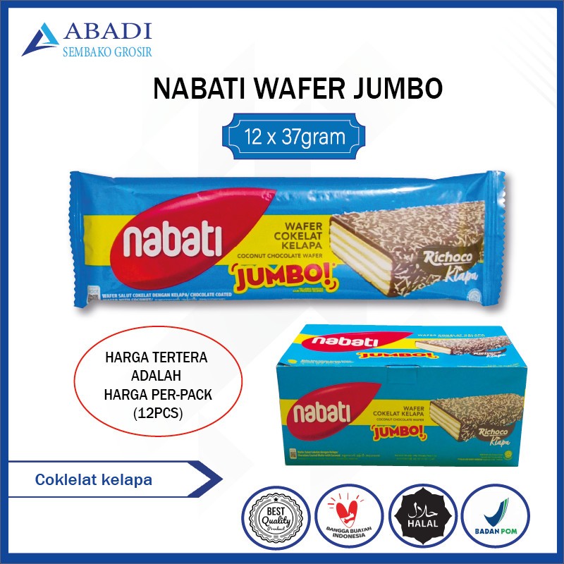 

Nabati Wafer Jumbo Coated Cokelat Kelapa 1 Box 1pak 12pcs