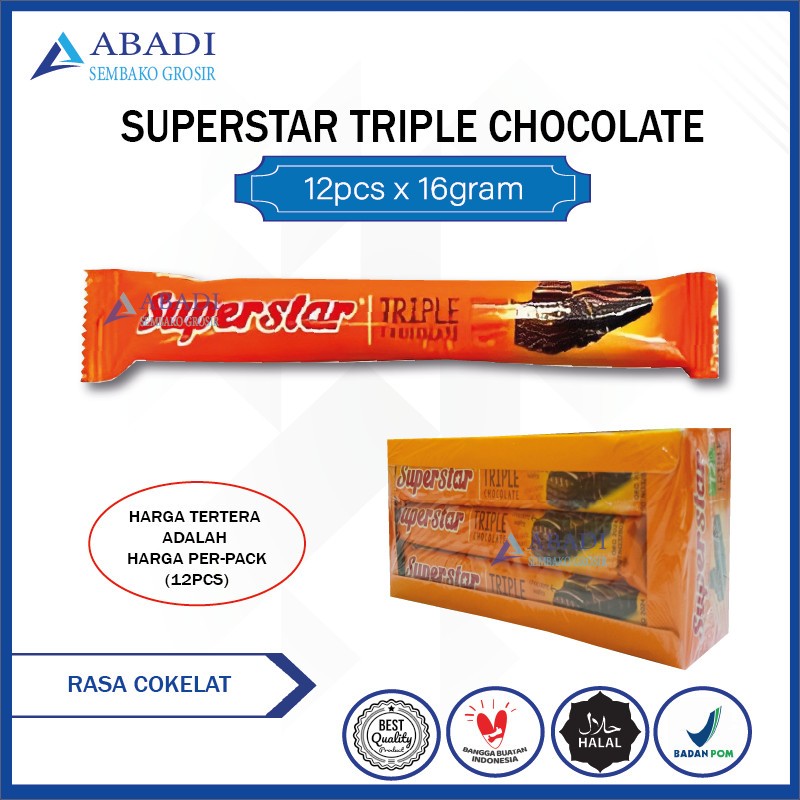 

Superstar Wafer Cokelat - Super Star Wafer Coklat 1 Pak 12pcs 16gram