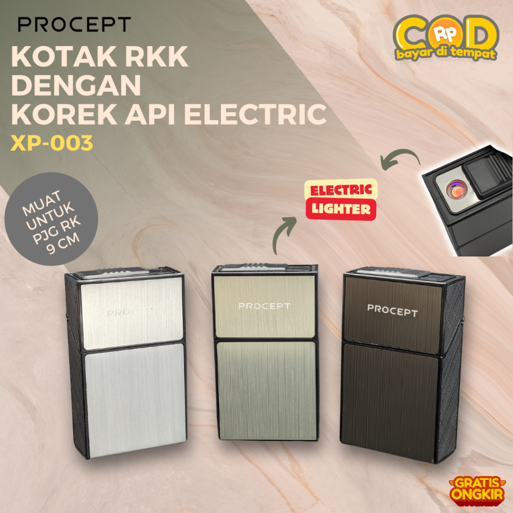 ProCept Kotak Penyimpanan Rokok dan Korek Api Mancis Electric Charge 2 in 1 Anti Lembab XP003